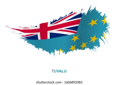 Flag of Tuvalu in grunge style with waving effect, vector grunge brush stroke flag.