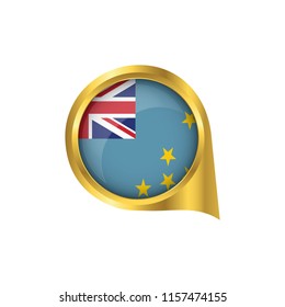 Flag of Tuvalu, location map pin, pointer flag Tuvalu, button gold, Icon country . Vector Illustration EPS10.