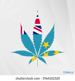 Bandera de Tuvalu en forma de hoja de marihuana. El concepto de legalización del cannabis en Tuvalu. Ilustración médica de cannabis.