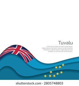 Flag of Tuvalu. Paper Cut Style and Waving Design with Modern Presentation Layout. Waving effect with realistic shadows and gradients. Ideal for international projects, travel materials and cultural presentations