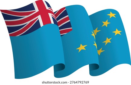 Flag of Tuvalu. Ribbon style flag that conveys a sense of movement and waving effect. The elegant curves and realistic shading create a sense of motion. Ideal for international projects, travel materials and cultural presentations