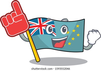 Flag tuvalu Scroll mascot cartoon style with Foam finger