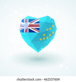 Flag of Tuvalu in shape of diamond glass heart in triangulation style for info graphics, greeting card, celebration of Independence Day, printed materials 