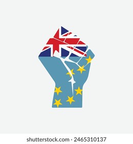 Flag of Tuvalu in the shape of raised hand sign isolated on background. Fist symbol modern, simple, vector, icon for website design, mobile app, ui. Vector Illustration