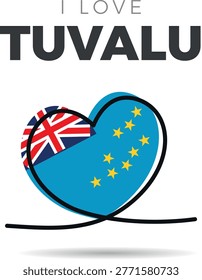 Flag of Tuvalu. Stylized heart-shaped framed design. A continuous black line that loops to form the heart's silhouette, adding a minimalist and artistic touch. Love and patriotism for the culture