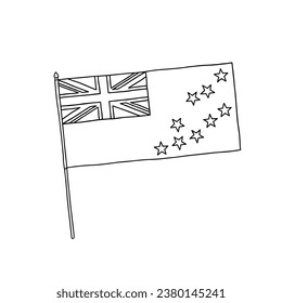 Bandera de Tuvalu. Vector, bandera dibujada a mano en blanco y negro.