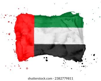 Flag of UAE brush stroke background.  Flag United Arab Emirates on white background. Watercolor style for your web site design, app, UI.  EPS10.