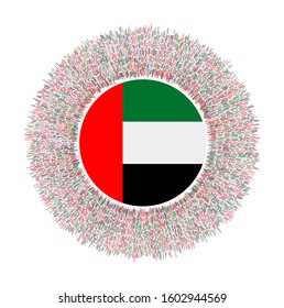 Flag of UAE with colorful rays. Radiant country sign. Shiny sunburst with UAE flag. Beautiful vector illustration.