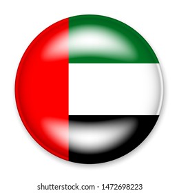 Flag of UAE in the form of a round button with a light glare and a shadow. The symbol of Independence Day, a souvenir, a button for switching the language on the site, an icon.