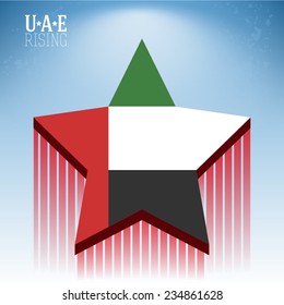 Flag of UAE in a rising star illustration on sky blue background, vector design. 
