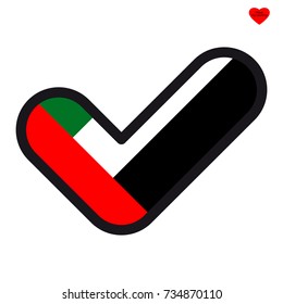 Flag of UAE in the shape of check mark, vector sign approval, symbol of elections, voting.