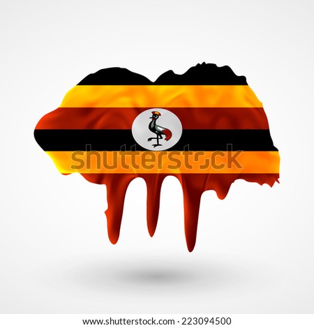 Flag of Uganda. Blot with paint streaks with the national colors. Independence Day. Banner Pennon Pennant Background Stock Vector Icon Image Picture Illustration Printed material Logo 