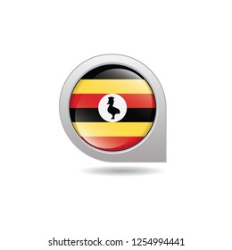 Flag of Uganda, button with the reflection of light and shadow, gray frame, Icon country. Realistic vector illustration on white background.