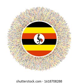 Flag of Uganda with colorful rays. Radiant country sign. Shiny sunburst with Uganda flag. Artistic vector illustration.