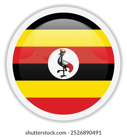 Bandeira de Uganda. Ícone redondo brilhante isolado no plano de fundo branco