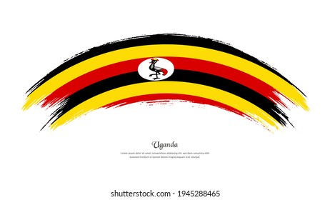 Bandera de Uganda en pincel de mancha de estilo granulado con efecto ondulado sobre fondo blanco aislado
