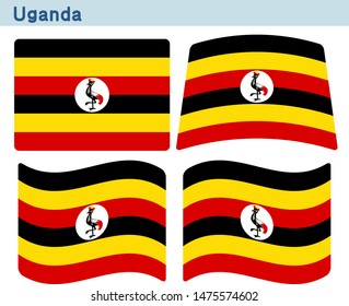 Flag of Uganda. Flag icon set of four different shapes. Vector Illustration.
