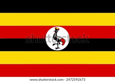 The flag of Uganda. Flag icon. Standard color. Standard size. A rectangular flag. Computer illustration. Digital illustration. Vector illustration.