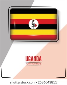 Bandeira de Uganda isolada sobre fundo branco com texto. Banner, Poster, vetor, template, Mockup, Plano de Fundo, Mídia Social, Post, 3D.