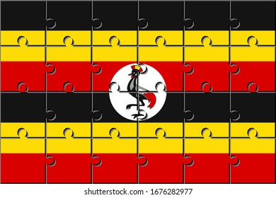 flag of uganda made with jigsaw puzzle pieces