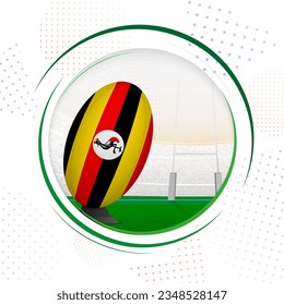 Flag of Uganda on rugby ball. Round rugby icon with flag of Uganda. Vector illustration.