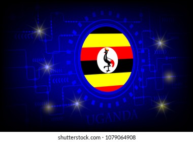Flag of Uganda on a technology background.