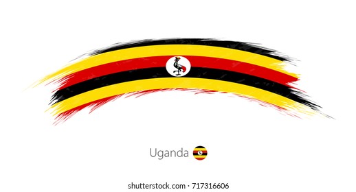 Flag of Uganda in rounded grunge brush stroke. Vector illustration.