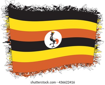 Flag of Uganda. Vector illustration of a stylized flag. Shaggy edge.