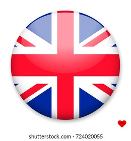 Flag of UK in the form of a round button with a light glare and a shadow. The symbol of Independence Day, a souvenir, a button for switching the language on the site, an icon.