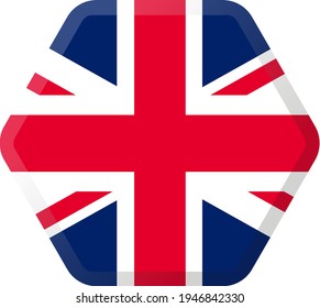 Flag of  UK hexagonal icon with smoothed corners, shadows and lights
