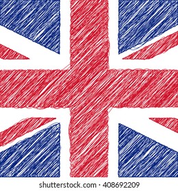 Flag of UK, pencil drawing vector illustration. English.