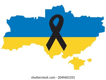 Flag of Ukraine with black bow as a sign of mourning