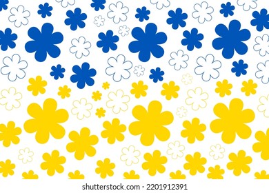 Flag of Ukraine of blue and yellow cute flowers. Stand with Ukraine.