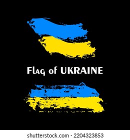 Flagge der Ukraine in Pinselstrich Strichstil auf Schwarz. Nationales Symbol des Staates im Grunge-Design. Vektorgrafik