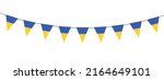 flag of ukraine, bunting garland, string of triangular flags for outdoor party, blue and yellow flags, pennant, decoration, retro style vector illustration