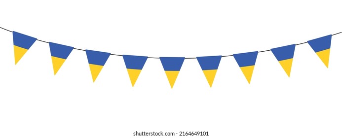 bandera de ucrania, guirnalda de amarre, cadena de banderas triangulares para fiesta al aire libre, banderas azules y amarillas, pendiente, decoración, ilustración vectorial de estilo retro