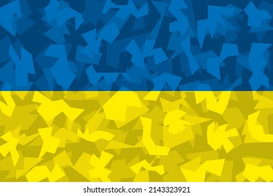 Flagge der Ukraine in Verbindung mit authentischem polygonal Khaki Camouflage Anti War und Anti Military Concept - Blau und Gelb auf ähnlichem Hintergrund - Vektorhintergrund Grafikdesign