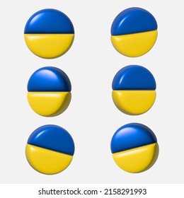 Flag of Ukraine in different 3D projections. 3d flag of Ukraine from different angles. Vector stock illustration.