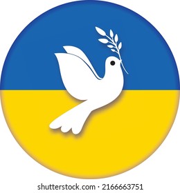 Flagge der Ukraine mit der Taube des Friedens Button. Vektorgrafik                  