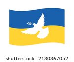 Flag of Ukraine with a dove of peace icon vector. Russian ukrainian conflict symbol. Peace dove with ukrainian flag icon isolated on a white background