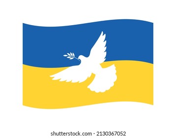 Flag of Ukraine with a dove of peace icon vector. Russian ukrainian conflict symbol. Peace dove with ukrainian flag icon isolated on a white background