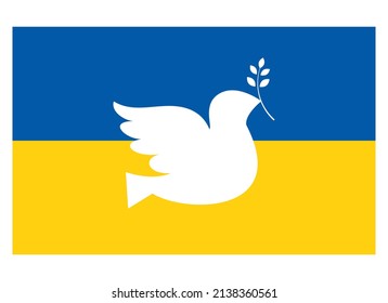 Flag of Ukraine with a dove of peace icon vector. Russian ukrainian war conflict symbol. Abstract peace dove bird with ukrainian flag icon isolated on a white background