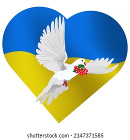 Flag of Ukraine with a dove of peace. Isolated on a white background.