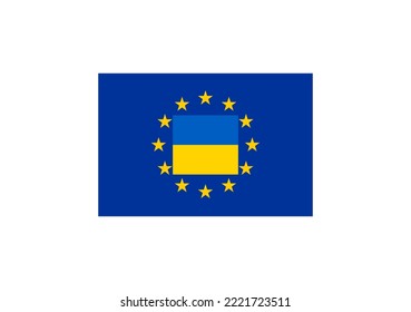 Flag of Ukraine and EU symbolizing accession candidate Ukraine waiting to be member of the European Union EU. Illustration made November 3rd, 2022, Zurich, Switzerland.