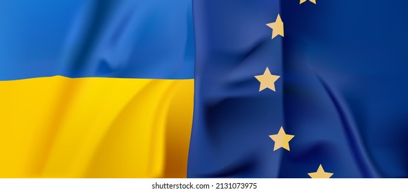 Flag of Ukraine and European Union. Vector illustration.