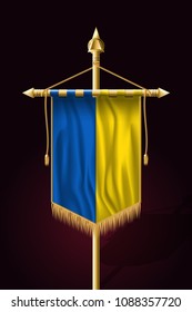 Flag of Ukraine. Festive Vertical Banner. Wall Hangings with Gold Tassel Fringing