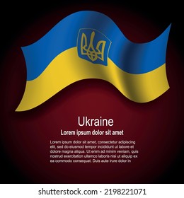 Flag of Ukraine flying on dark background with text. Vector illustration