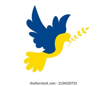 Flag of Ukraine in the form of a dove of peace. The concept of peace in Ukraine. Pray for Ukraine. Crisis in Ukraine. Stop war map. Vector illustration