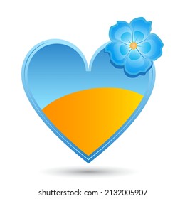 Flag of Ukraine in the form of a heart.  Isolated on white background. Blue and yellow flower. Vector illustration.
