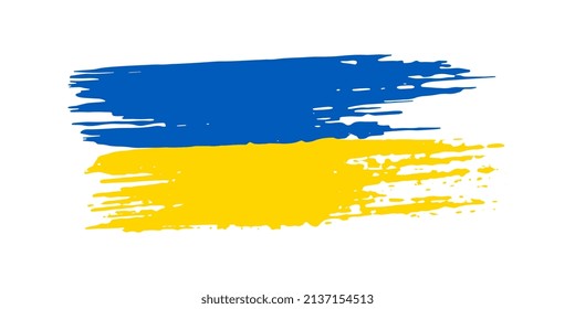 Flagge der Ukraine im Grunge-Stil. Blaue und gelbe Pinselstriche einzeln auf weißem Hintergrund. Vektorgrafik